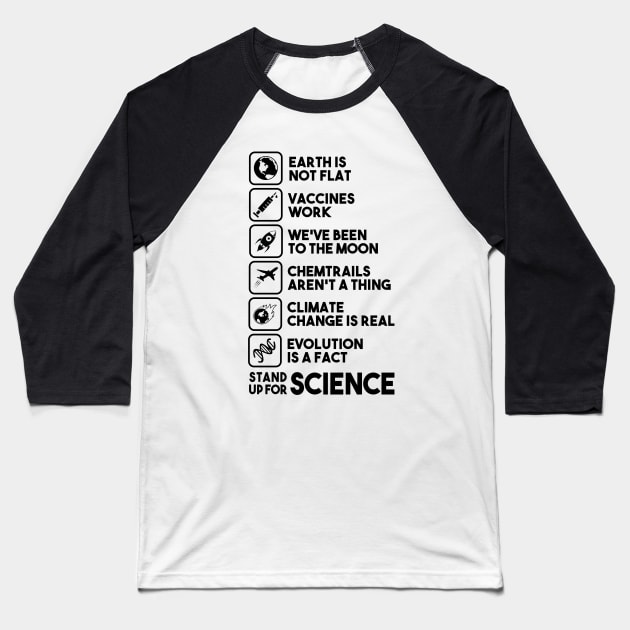 Earth is not Flat - Vaccines Work - We've Been to the Moon Baseball T-Shirt by dan89